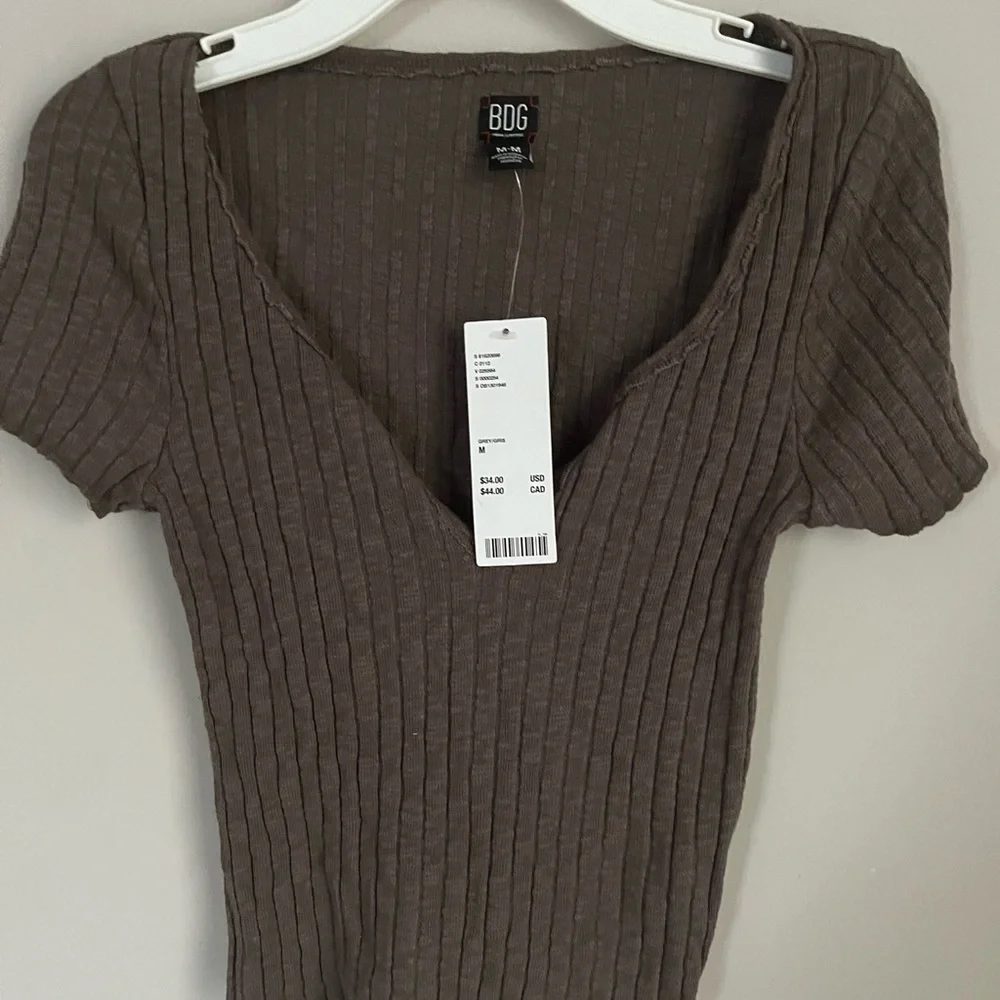 BDG Brown Fitted Ribbed Bodysuit Short Sleeve - Picture 1 of 5